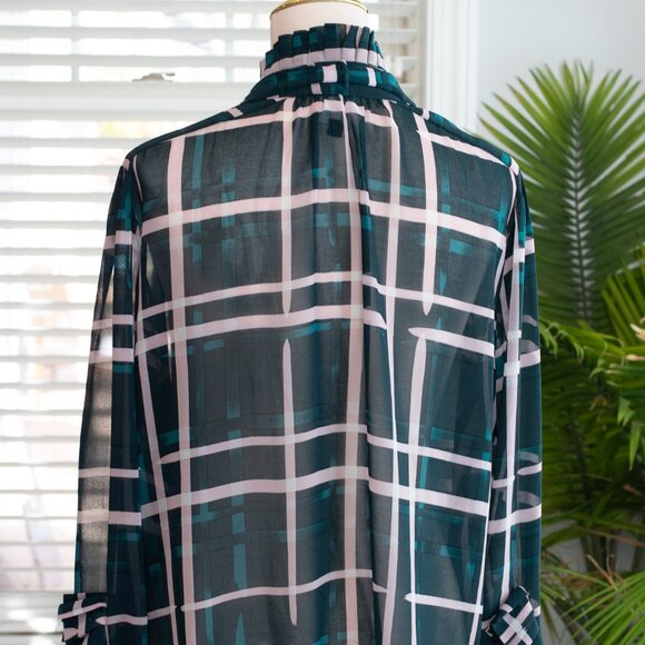 Cabi Cake Ruffle Blouse Style 3948 Plaid Pink Green Size L - Picture 13 of 16